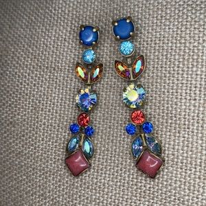 VTG Sorrelli Dangle Earrings Aurora Borealis, Orange & Blue Swarovski Crystals
